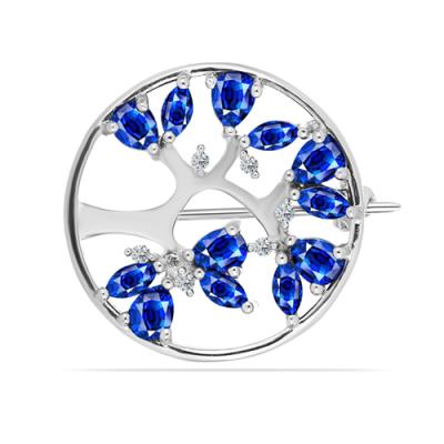 BUY BROOCH WITH NATURAL BLUE SAPPHIRE GEMSTONE IN 925 SILVER 
